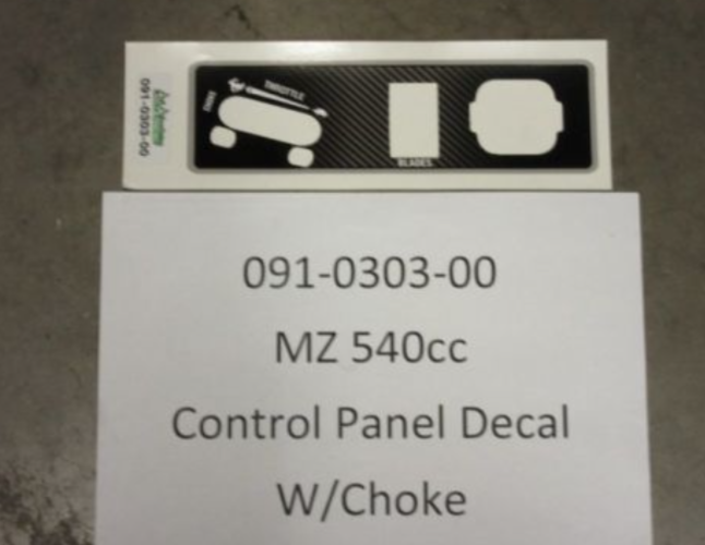 091-0303-00 - MZ 540cc Control Panel Decal Control Panel w/Choke