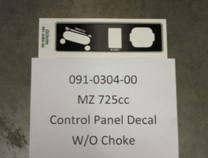 091-0304-00 - MZ 725cc Control Panel Decal w/o Choke